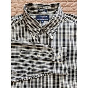 Hathaway Sport Pinpoint Oxford Men's Black White LS Shirt Dress Shirt, LG